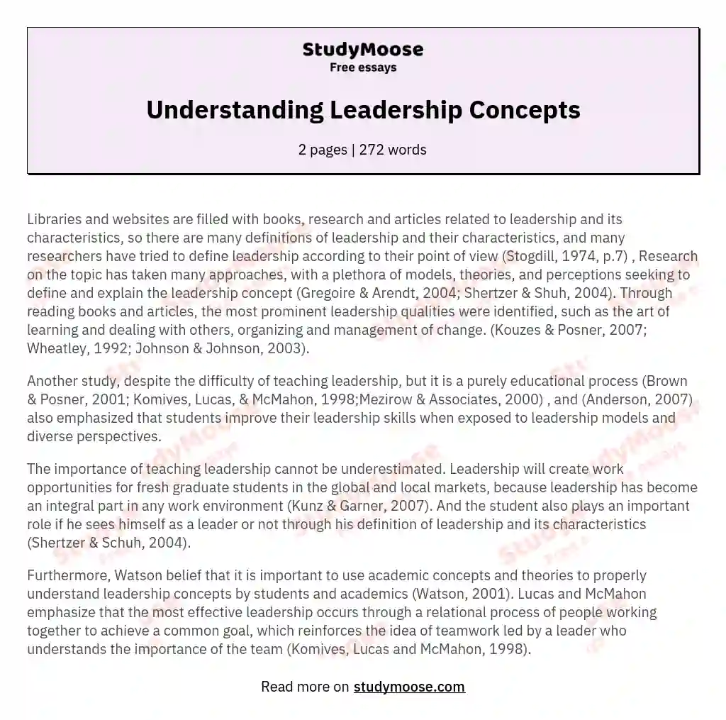Understanding Leadership Concepts essay