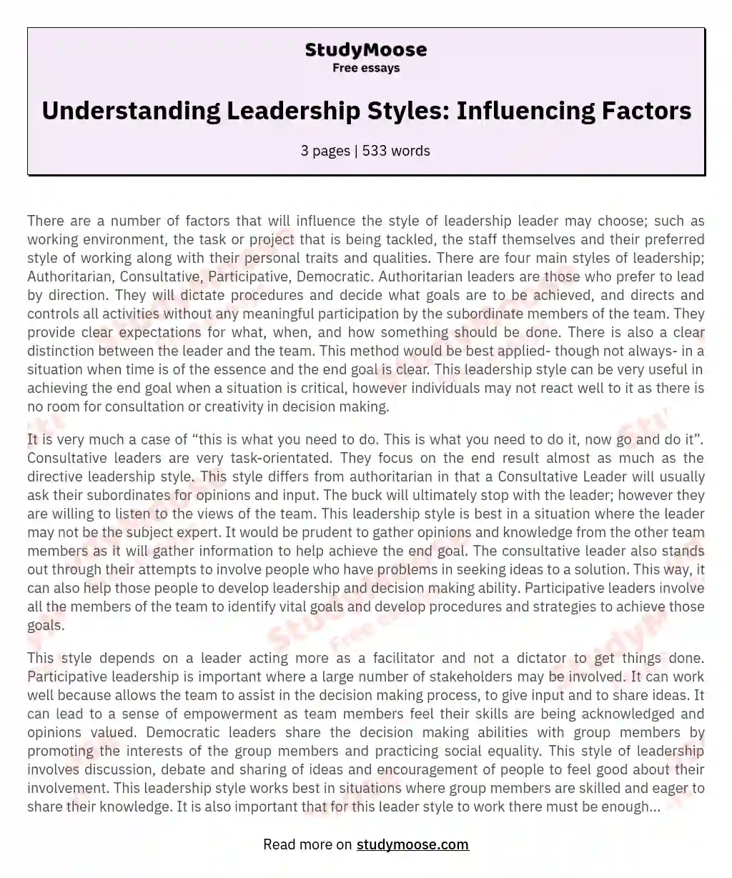 Understanding Leadership Styles: Influencing Factors