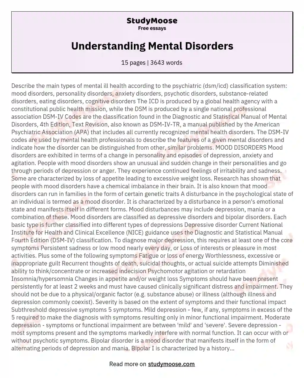 Understanding Mental Disorders essay