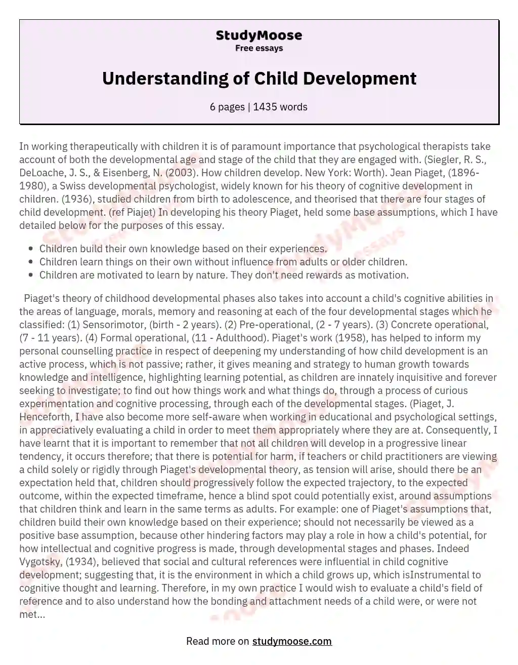Understanding of Child Development essay