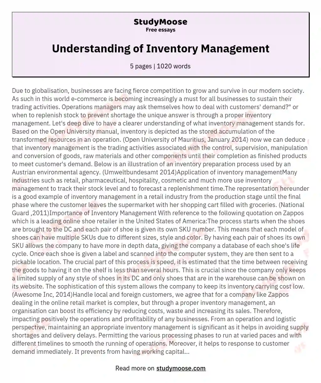 Understanding of Inventory Management essay