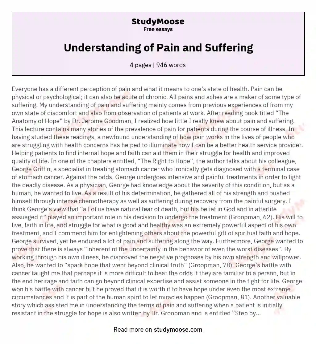 Understanding of Pain and Suffering