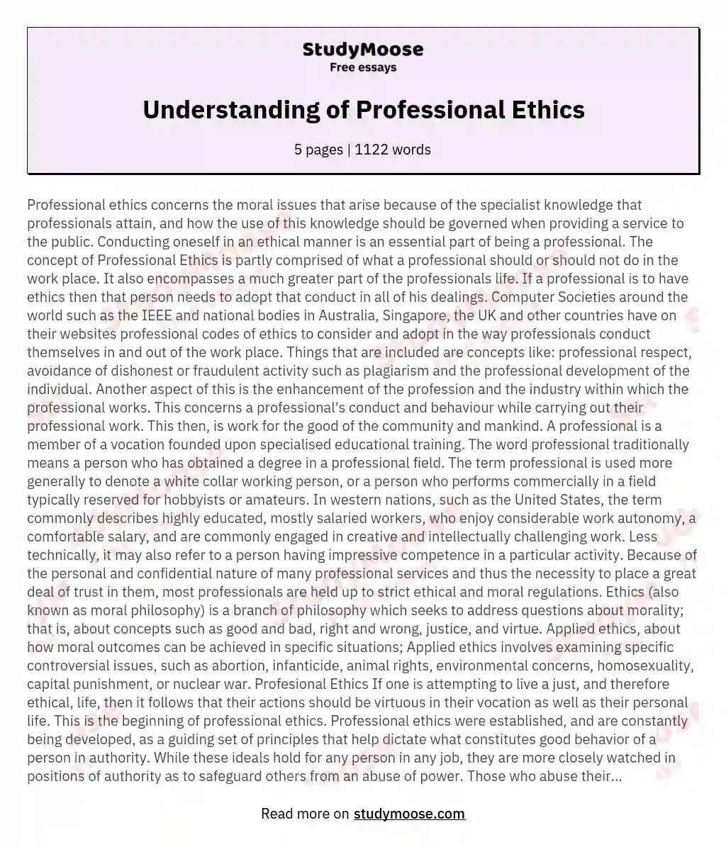 Understanding of Professional Ethics essay