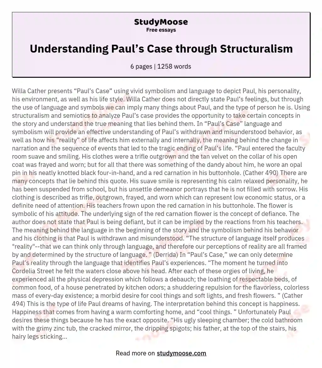 Understanding Paul’s Case through Structuralism essay