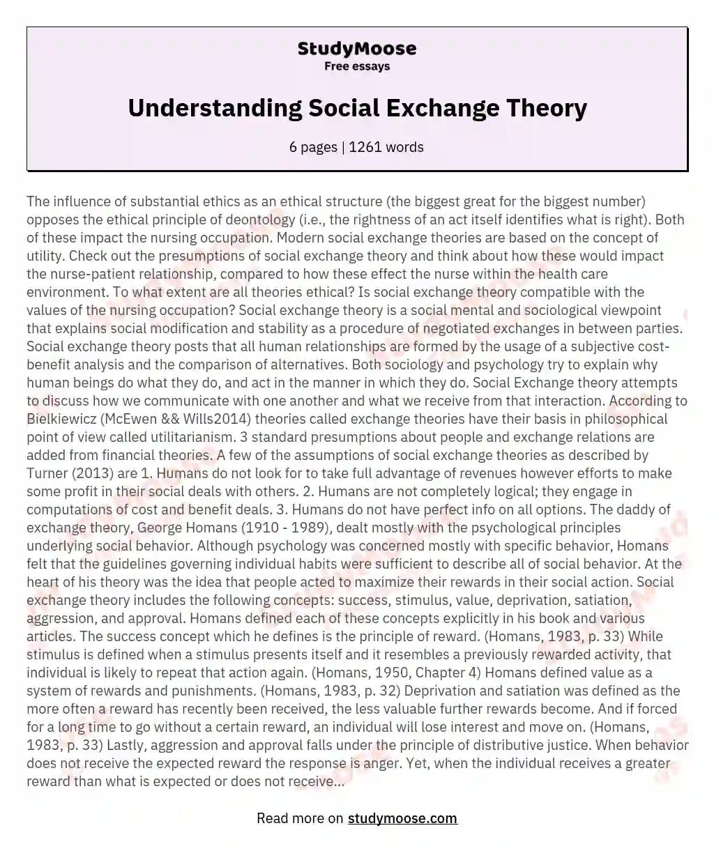 Understanding Social Exchange Theory essay