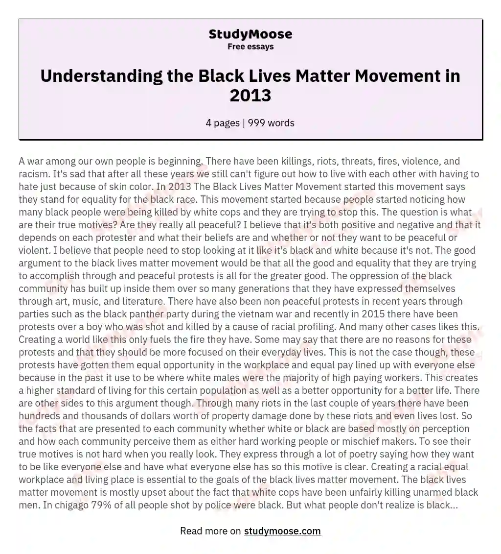 Understanding the Black Lives Matter Movement in 2013 essay