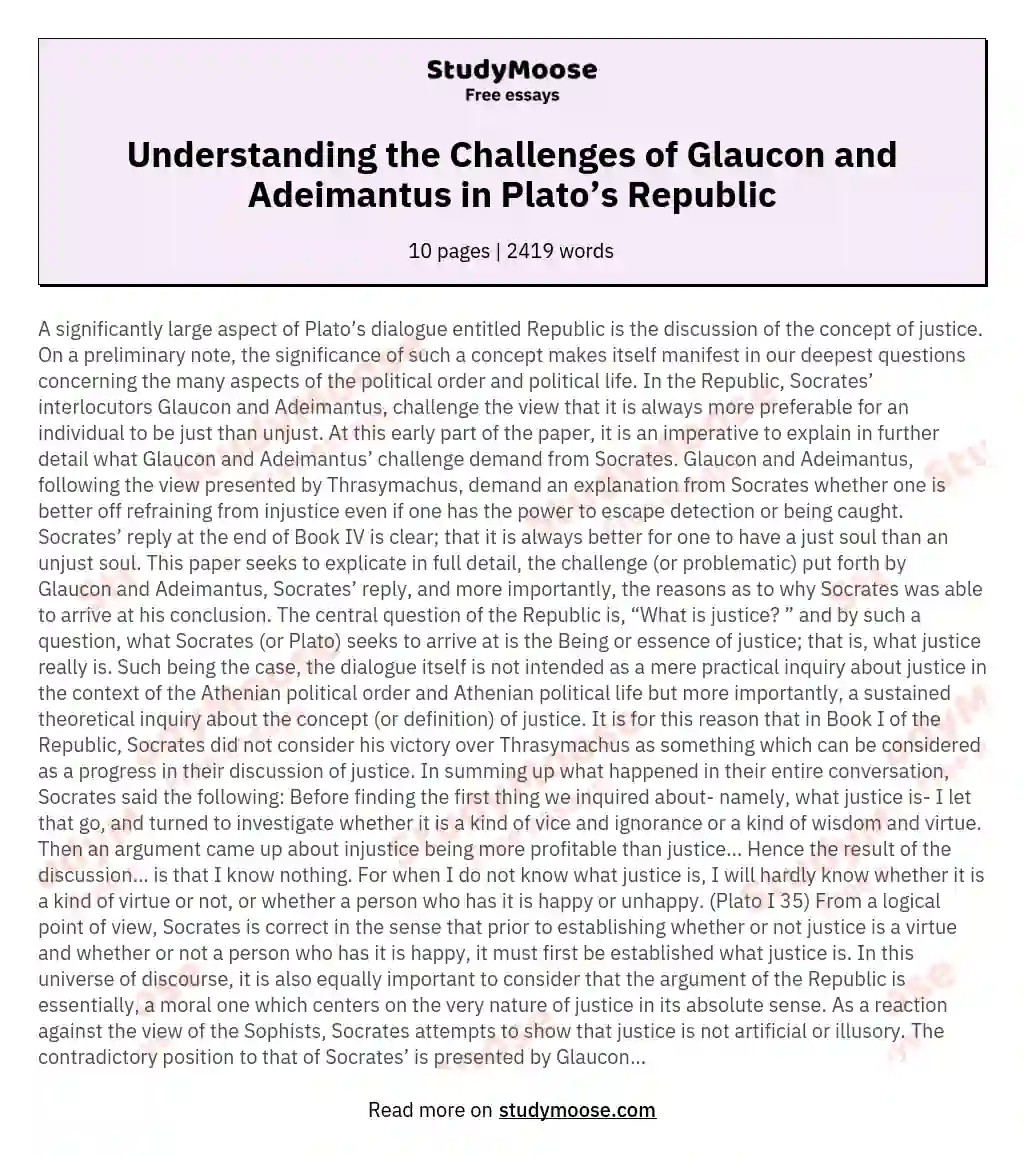 Understanding the Challenges of Glaucon and Adeimantus in Plato’s Republic essay