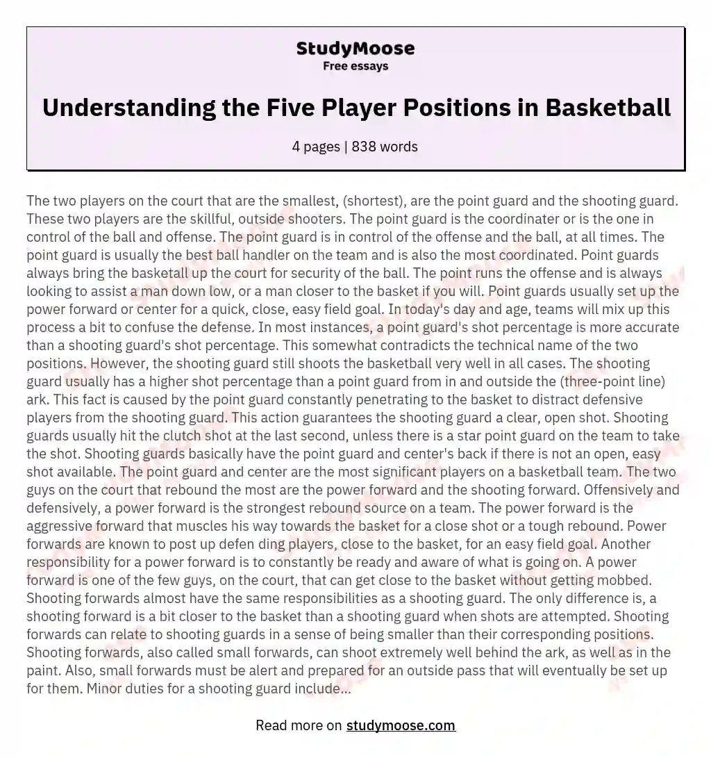 Understanding the Five Player Positions in Basketball essay