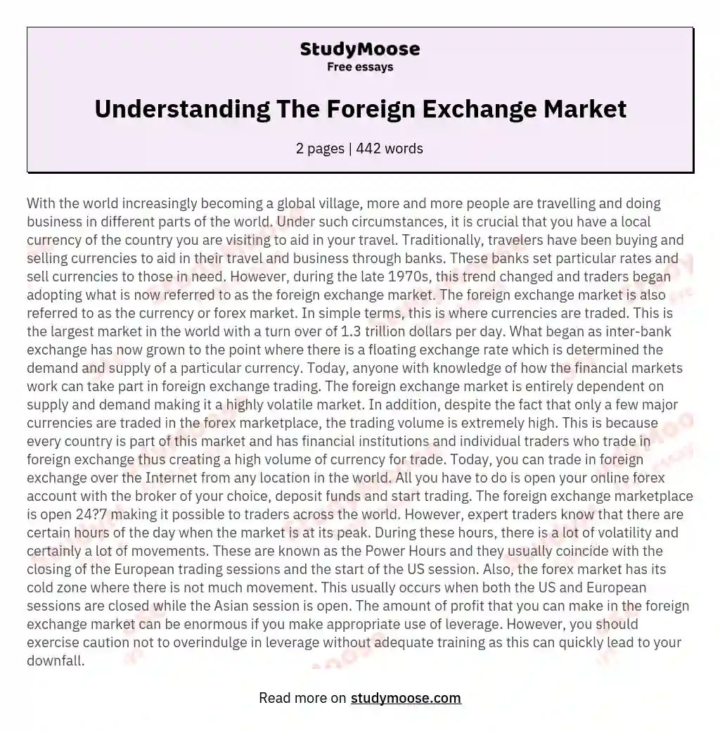 Understanding The Foreign Exchange Market