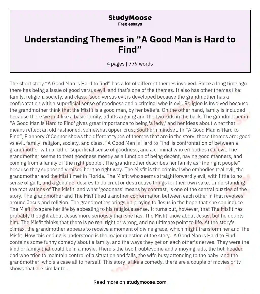Understanding Themes in “A Good Man is Hard to Find” essay