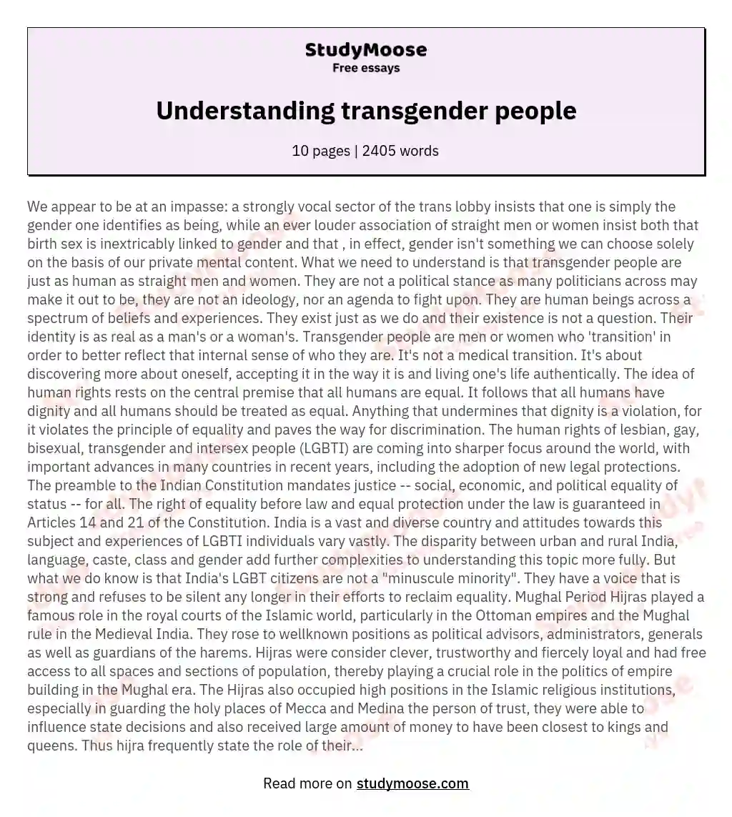 Understanding transgender people essay