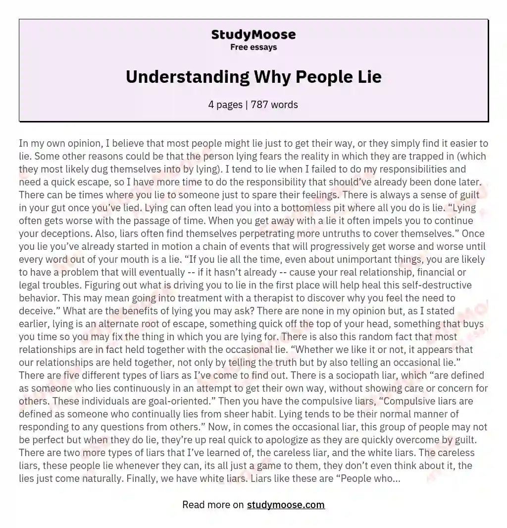 Understanding Why People Lie essay