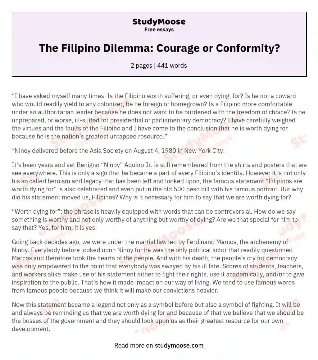 The Filipino Dilemma: Courage or Conformity? essay