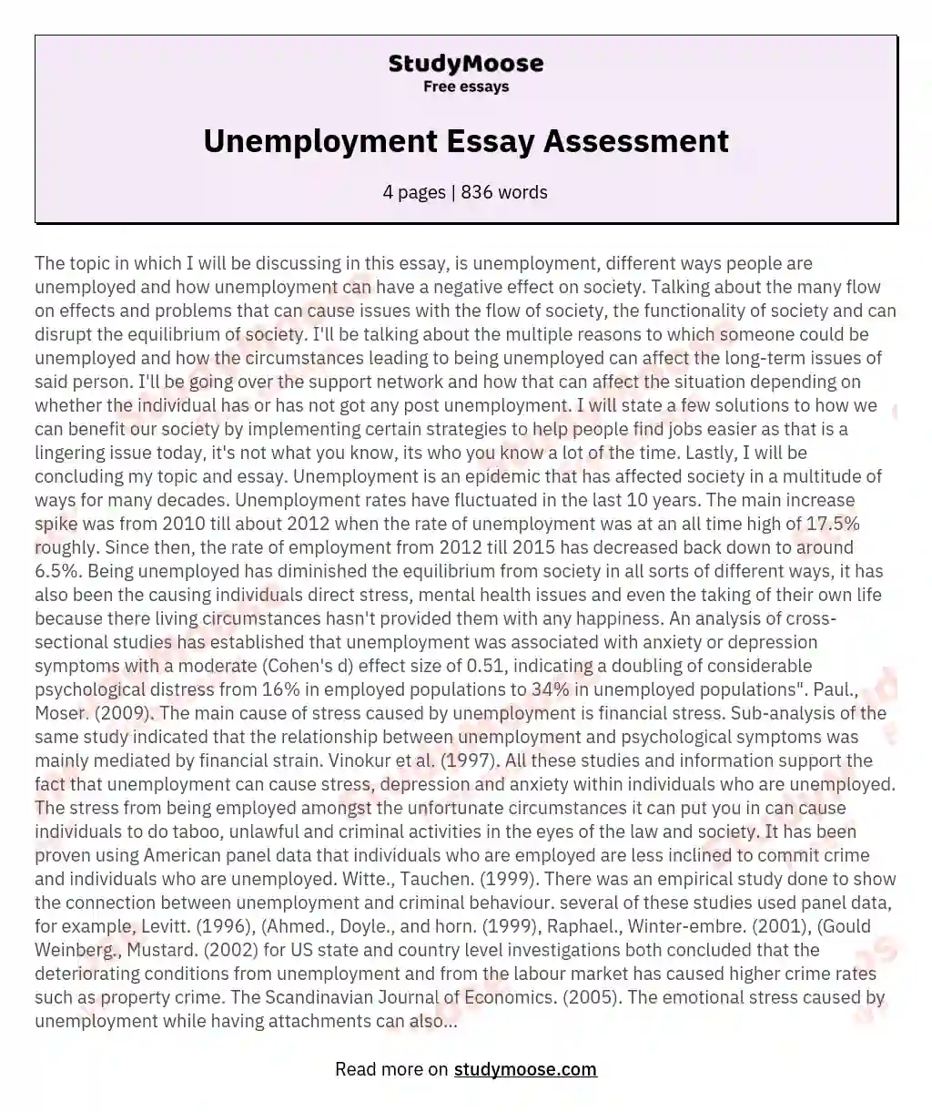 Unemployment Essay Assessment essay