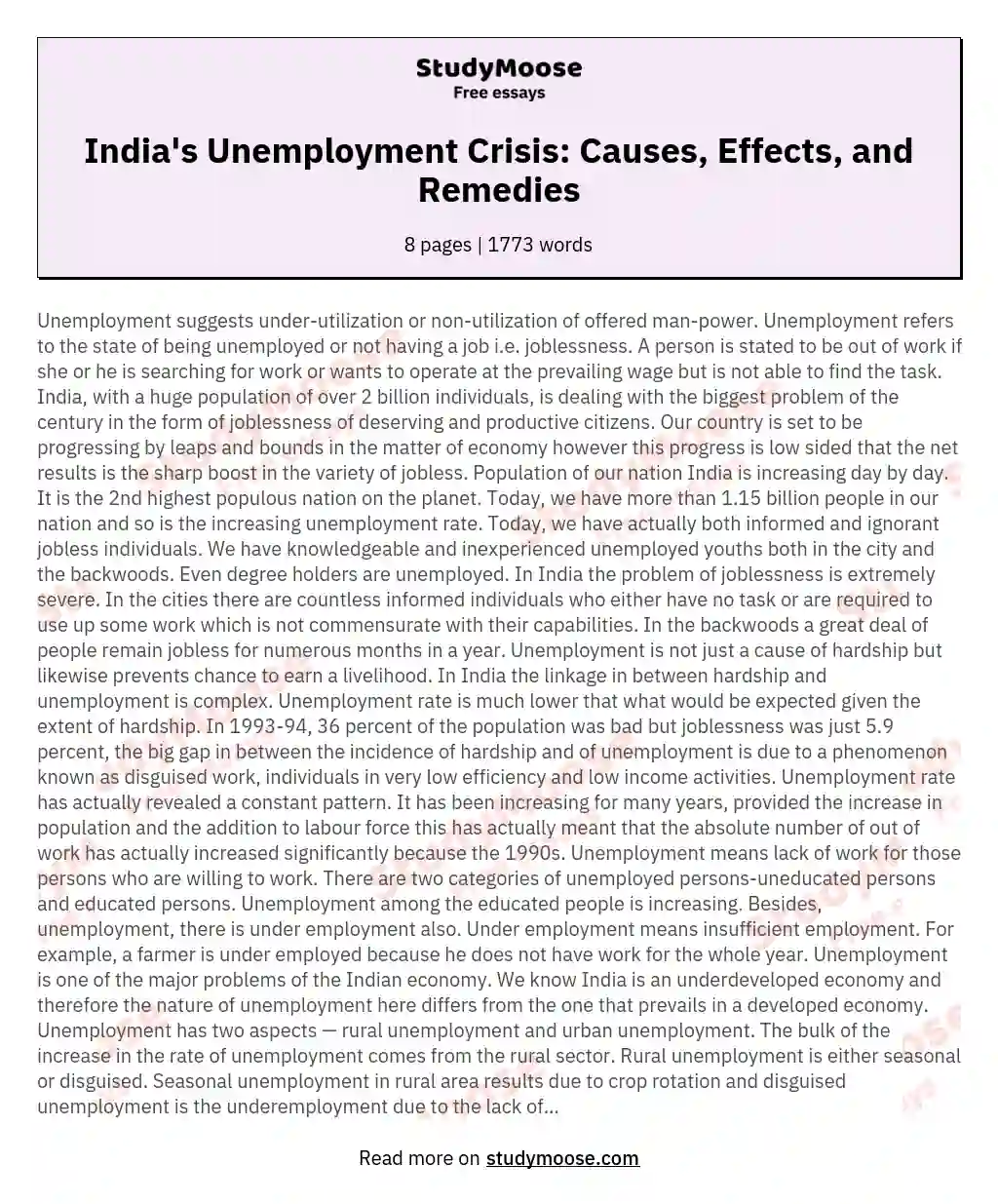 write an article on unemployment in india in 150 words