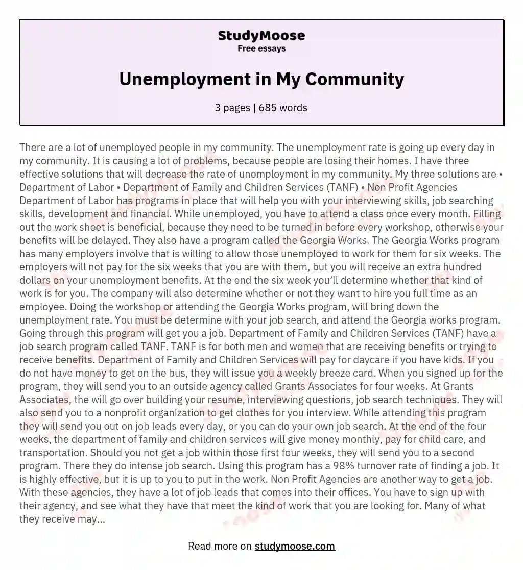 long essay on unemployment problem