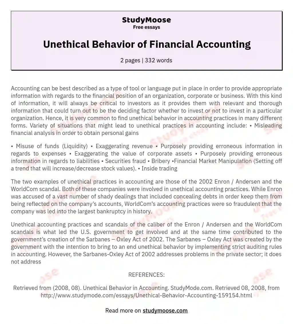 Unethical Behavior of Financial Accounting essay