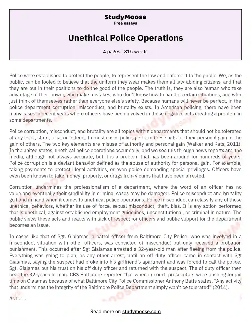 Unethical Police Operations