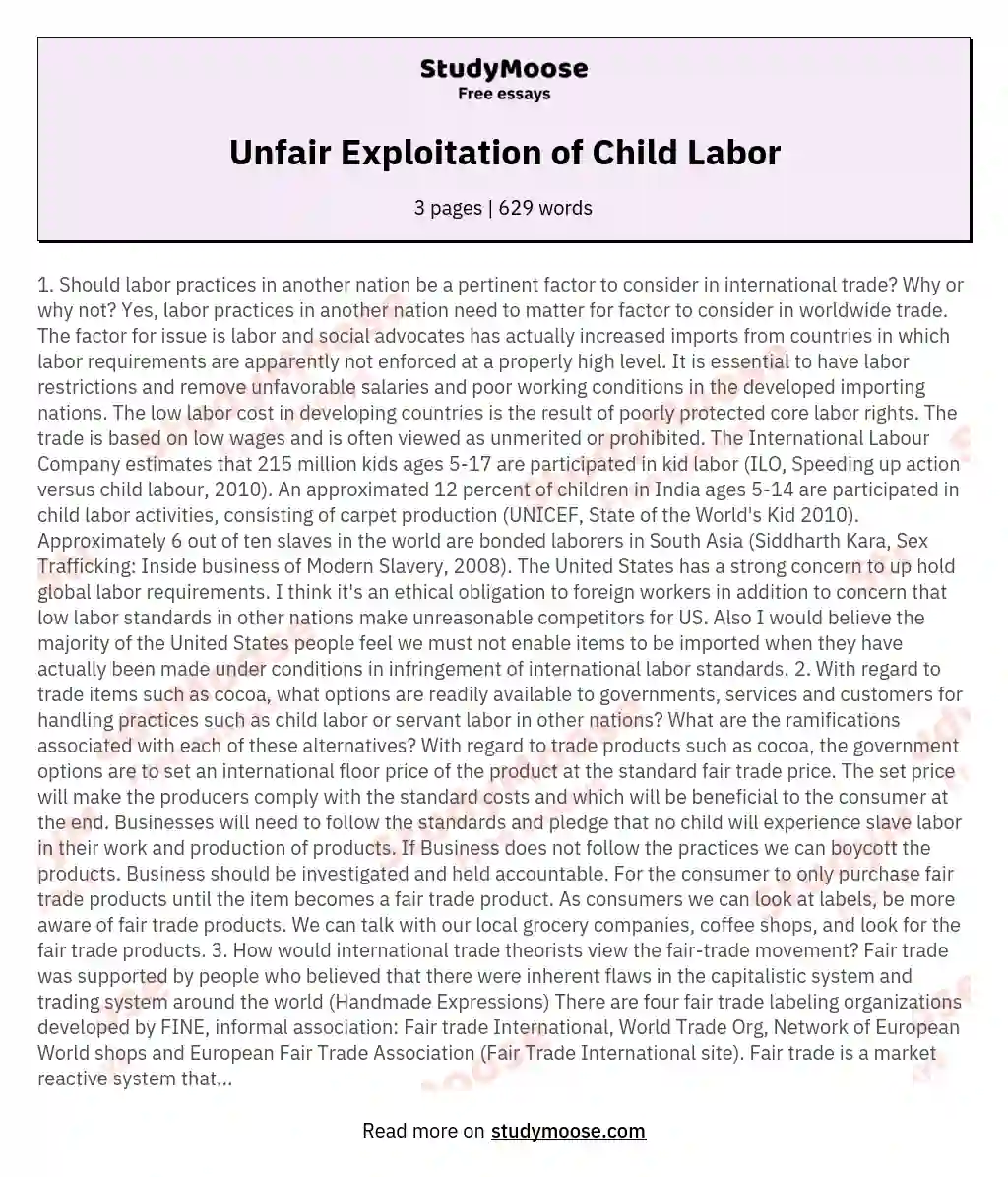 Unfair Exploitation of Child Labor
