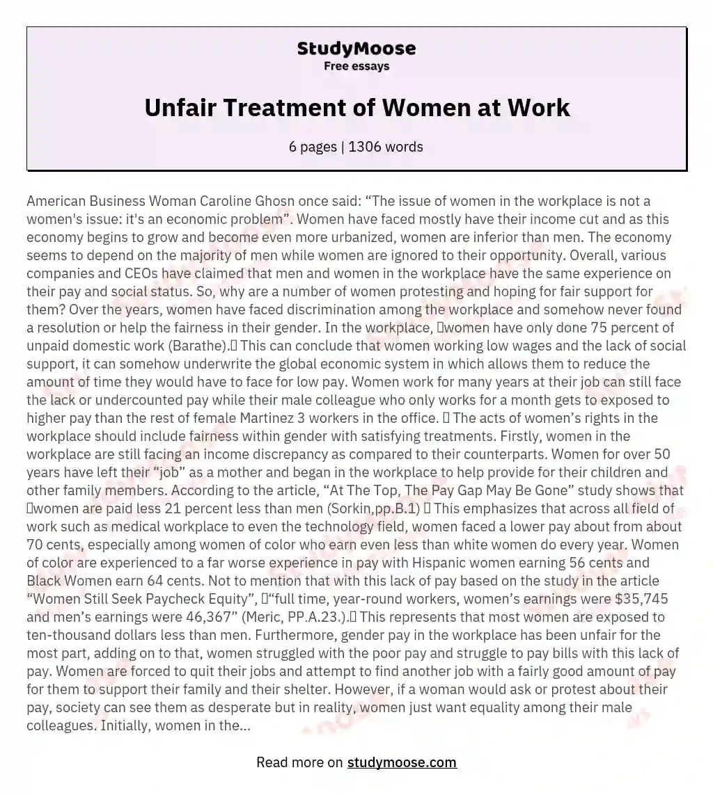 Unfair Treatment of Women at Work essay