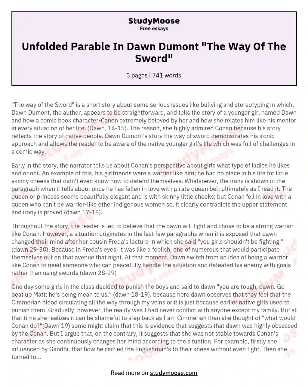 Unfolded Parable In Dawn Dumont "The Way Of The Sword"