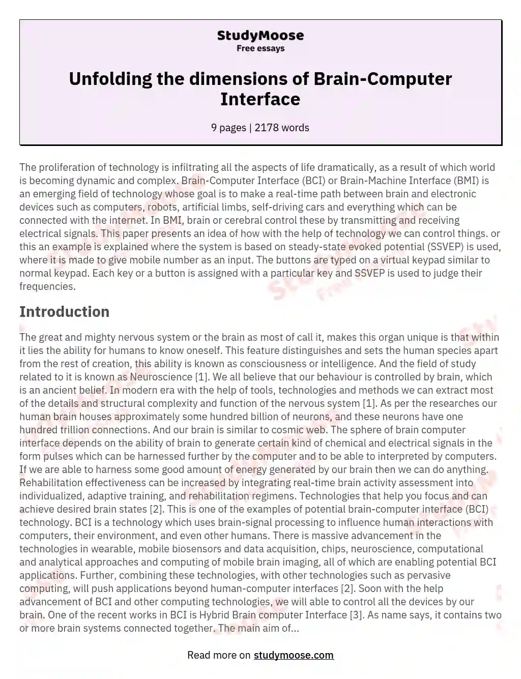 Unfolding the dimensions of Brain-Computer Interface essay