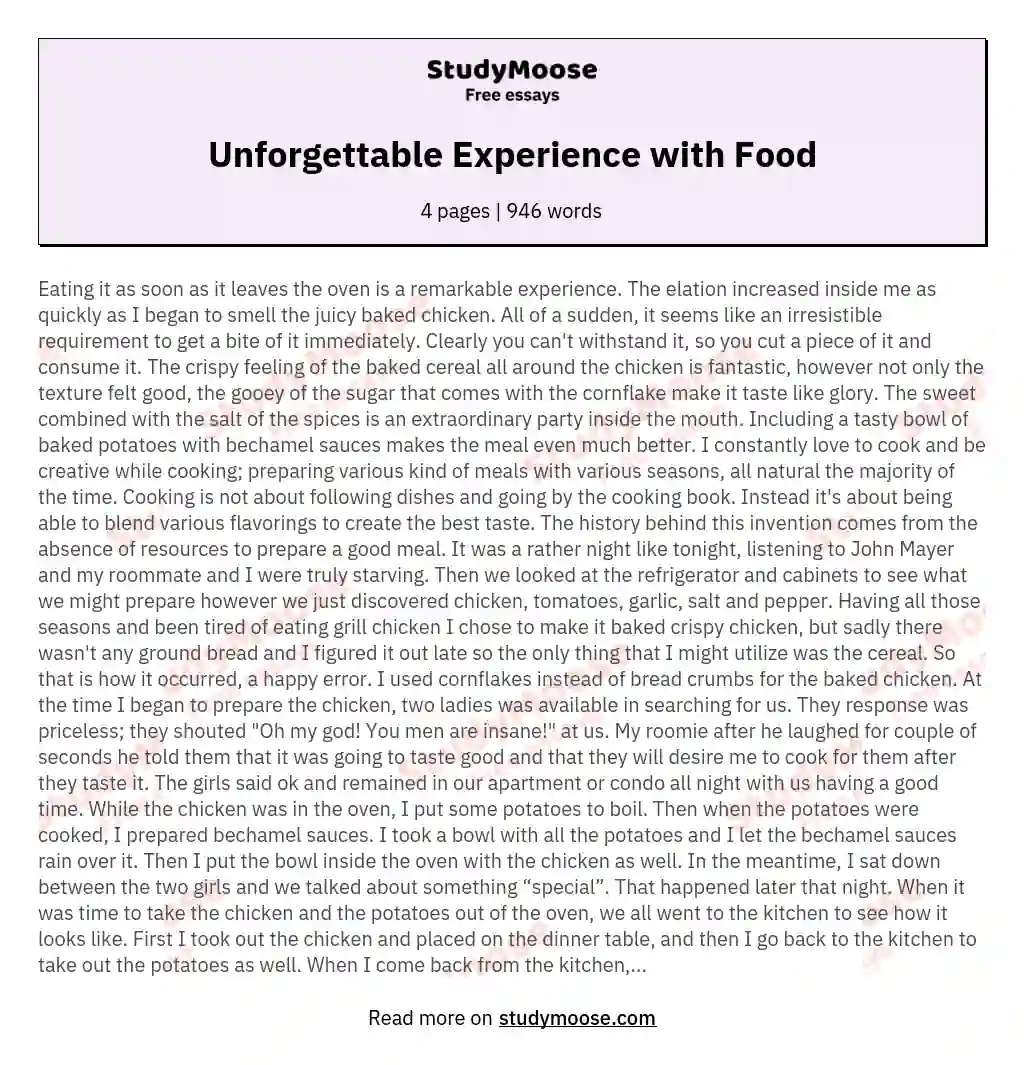 Unforgettable Experience with Food essay