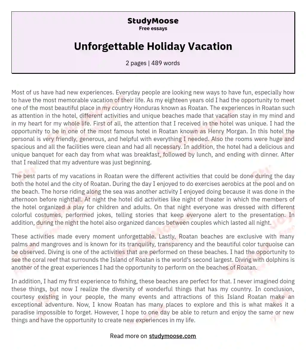 Unforgettable Holiday Vacation