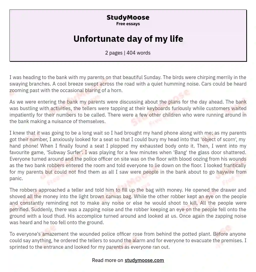 Unfortunate day of my life essay