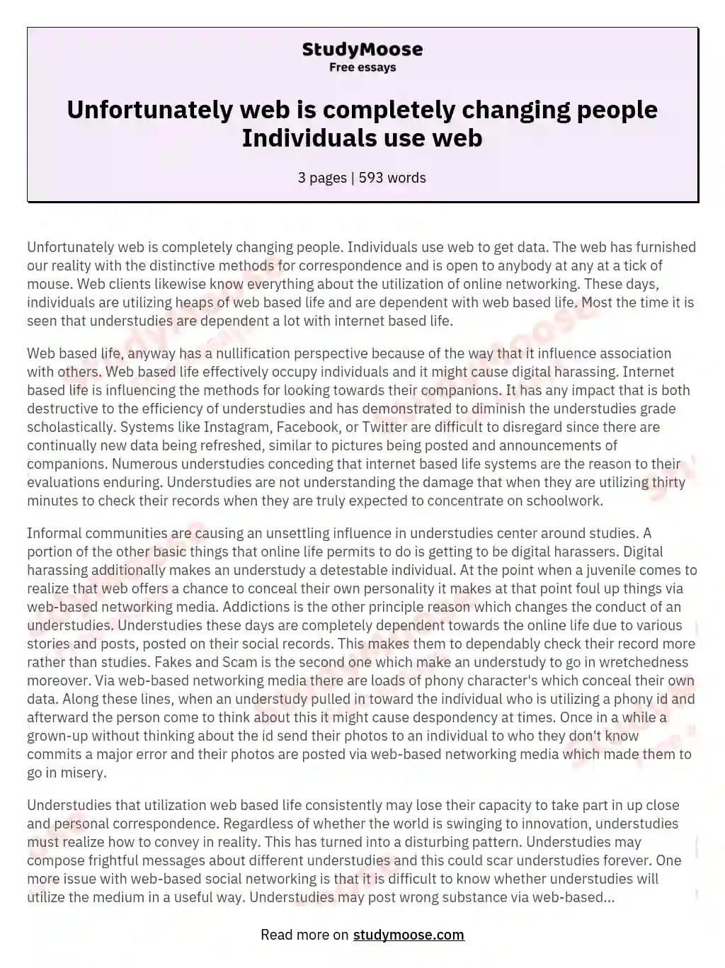 Unfortunately web is completely changing people Individuals use web
