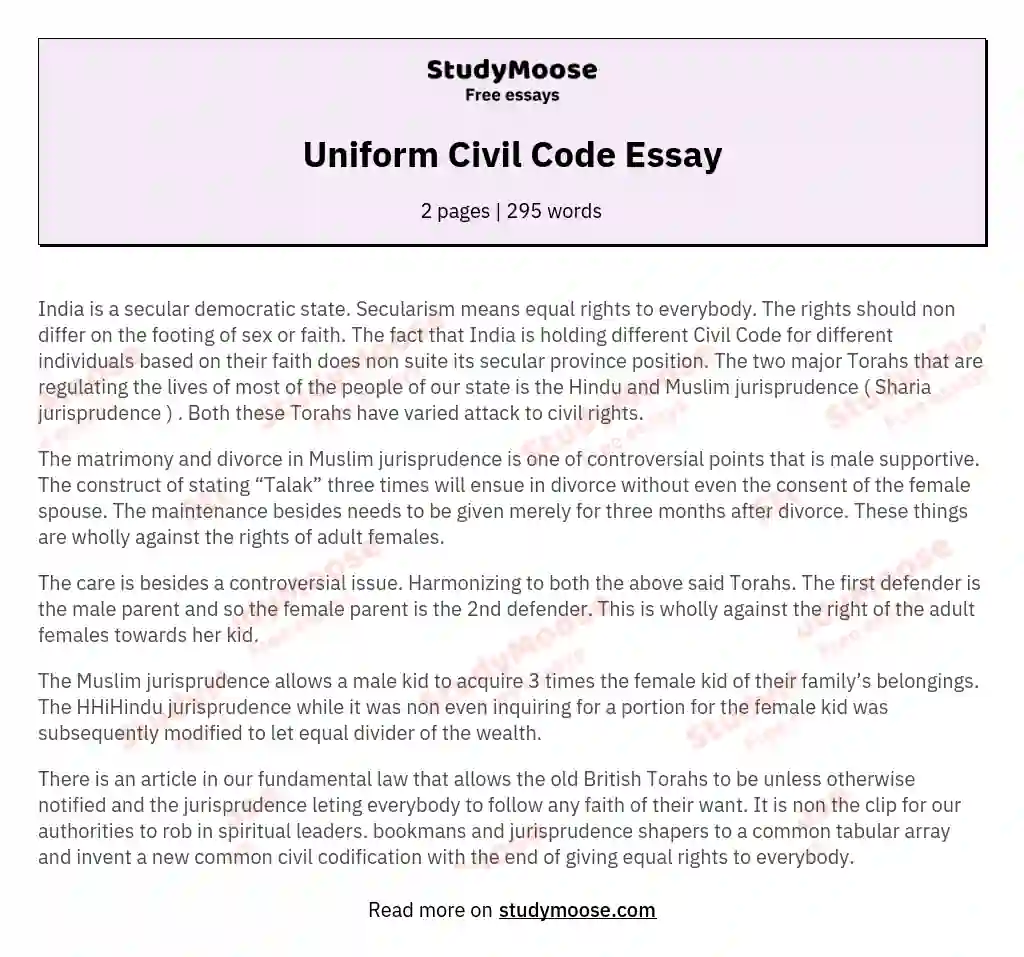 uniform civil code essay for upsc