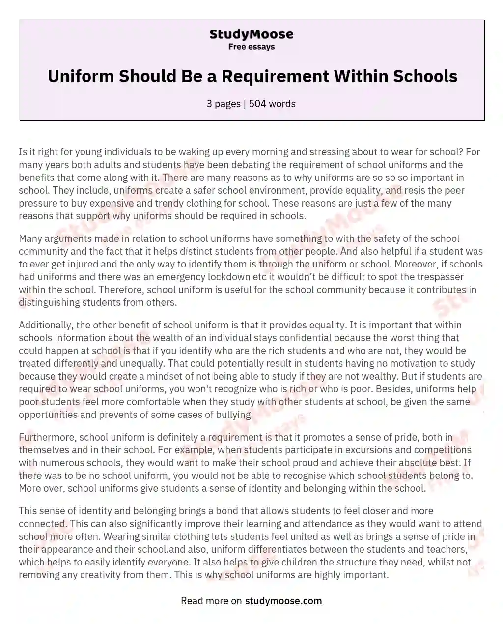 Uniform Should Be a Requirement Within Schools essay