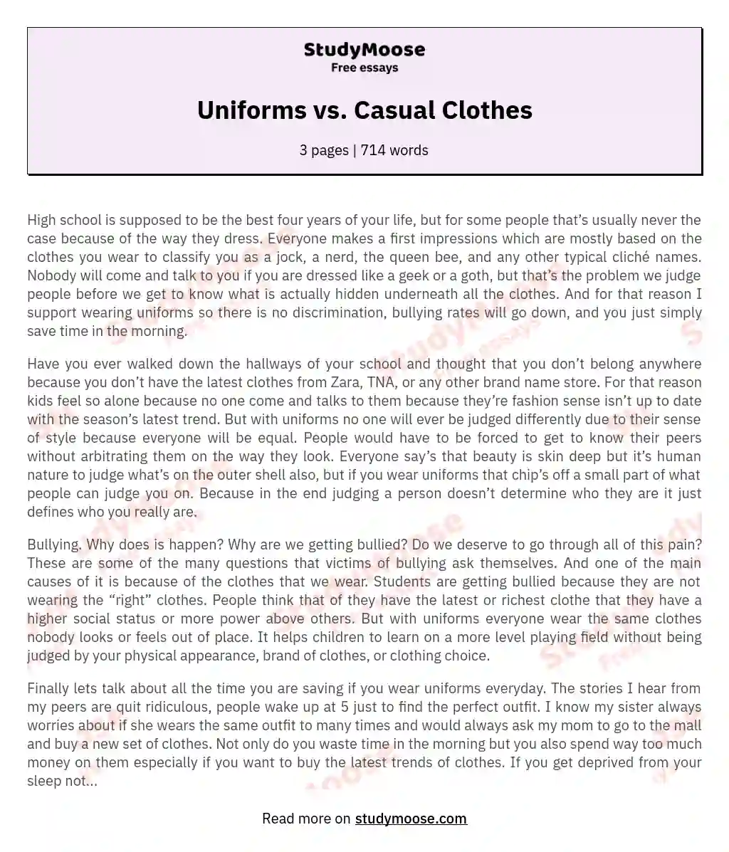 Uniforms vs. Casual Clothes essay