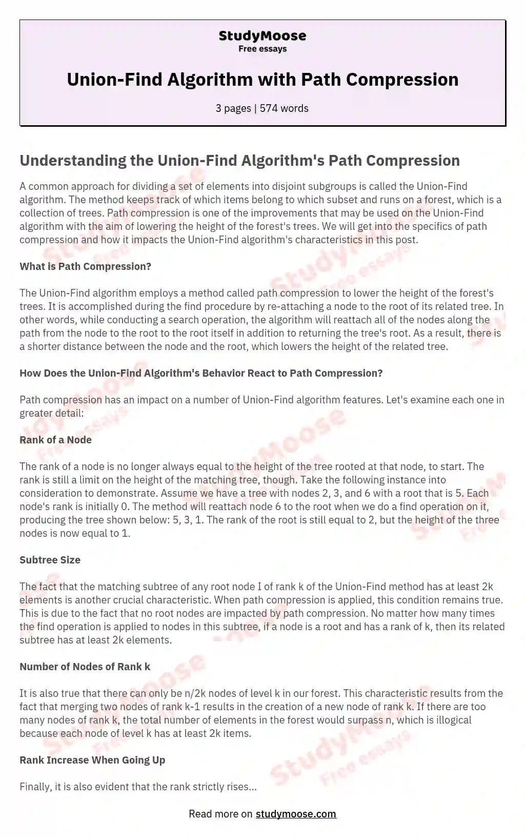 Union-Find Algorithm with Path Compression essay