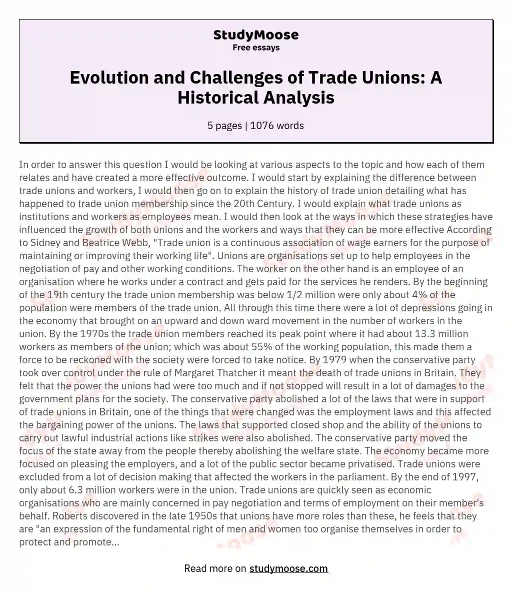 Evolution and Challenges of Trade Unions: A Historical Analysis essay
