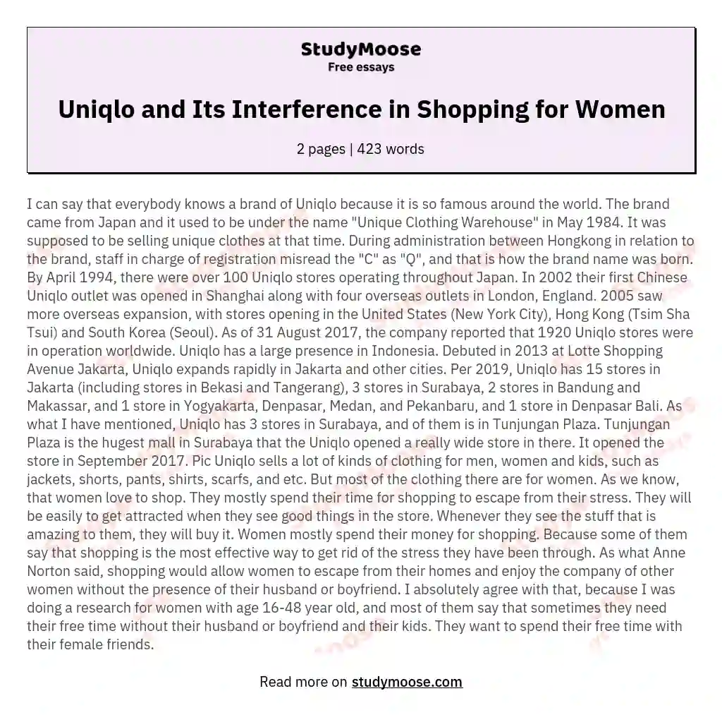 Uniqlo and Its Interference in Shopping for Women essay