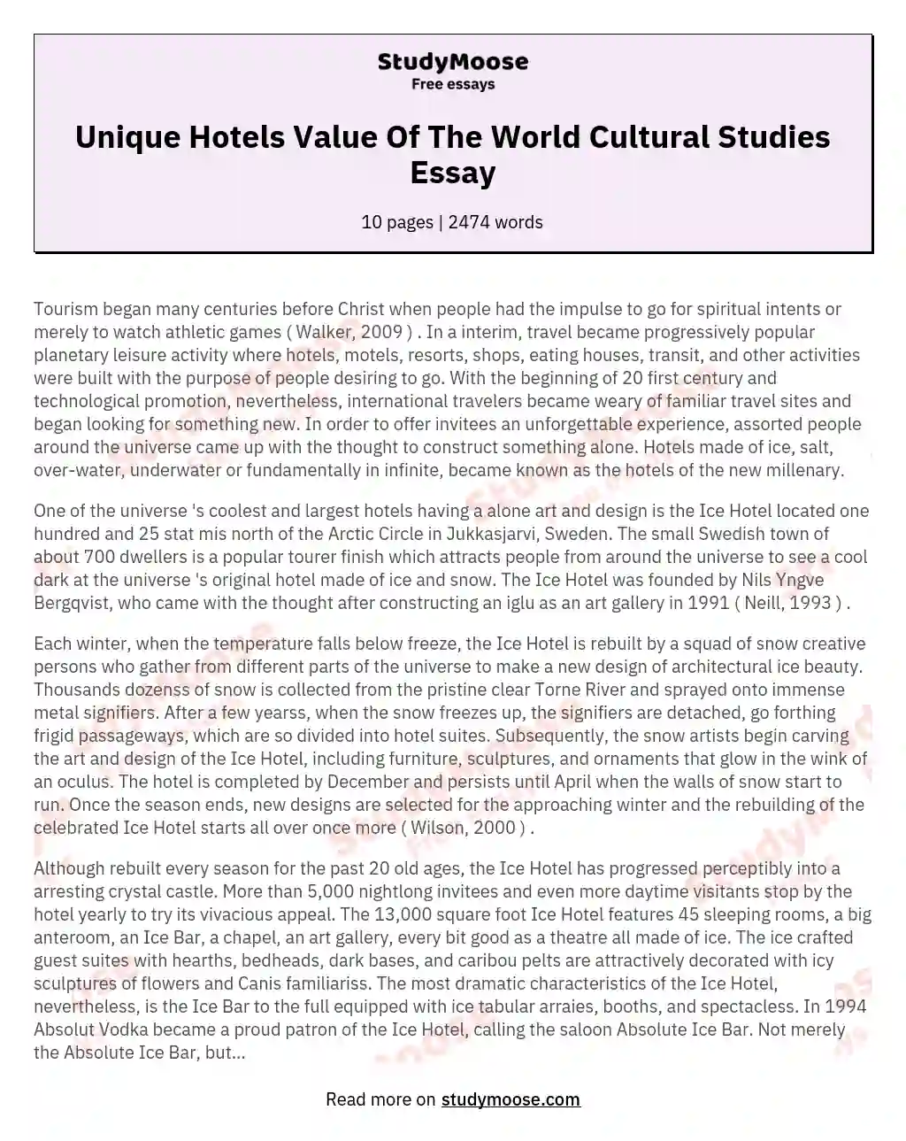 Unique Hotels Value Of The World Cultural Studies Essay essay