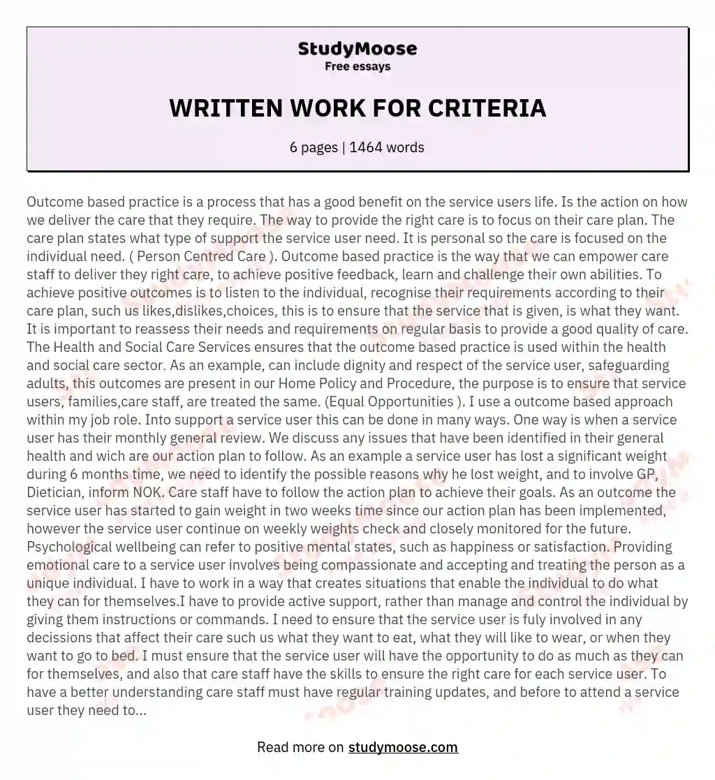 WRITTEN WORK FOR CRITERIA essay