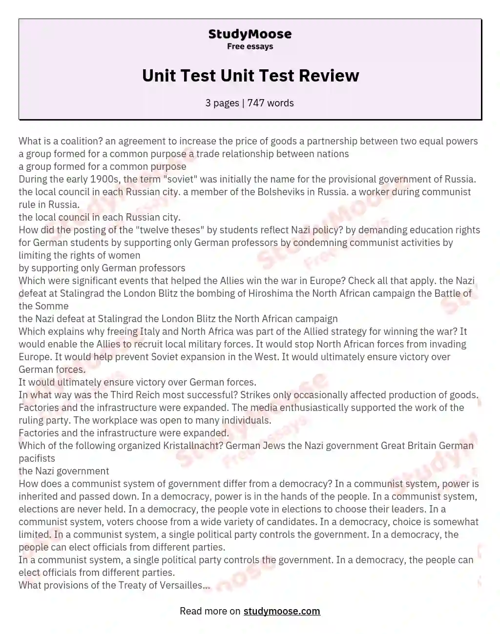 Unit Test Unit Test Review essay