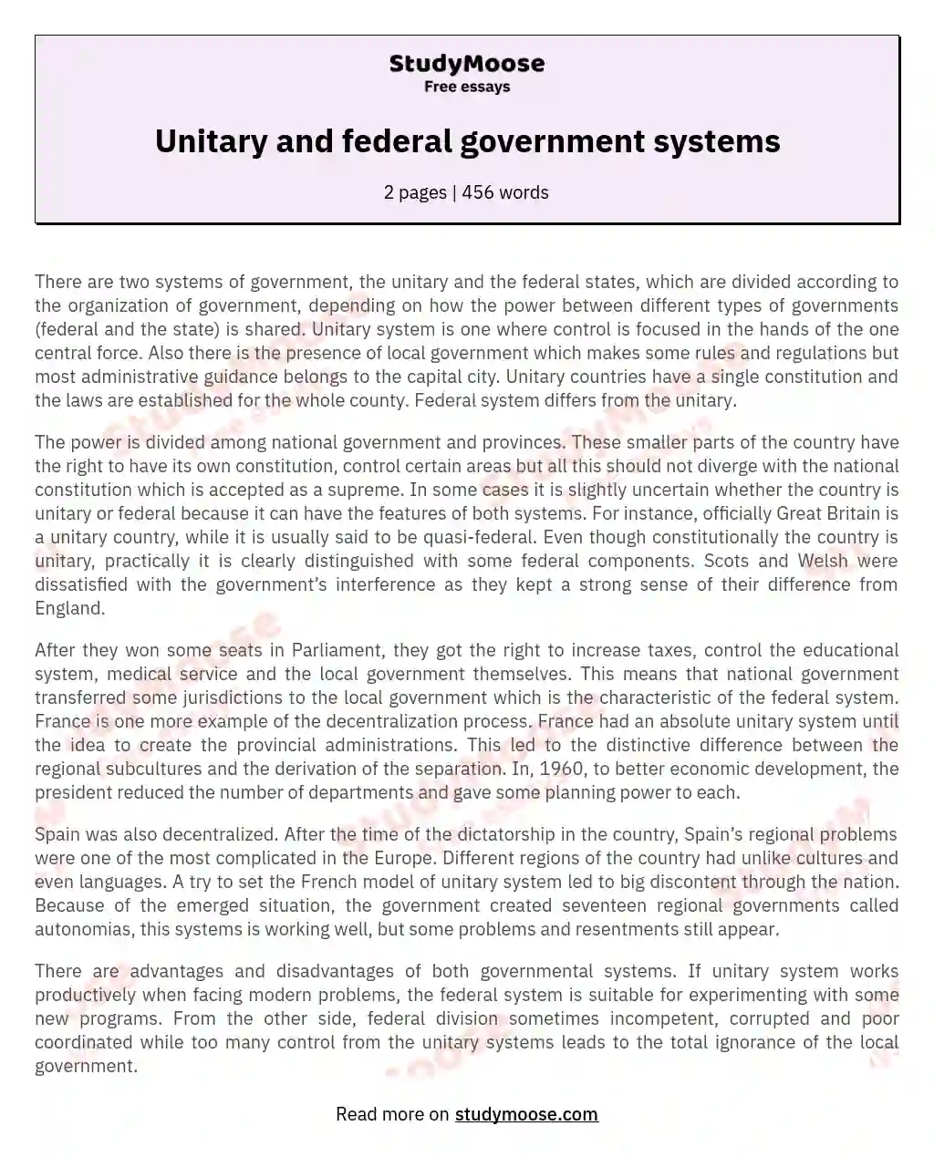 Unitary and federal government systems