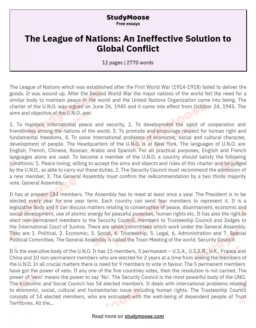The League of Nations: An Ineffective Solution to Global Conflict essay
