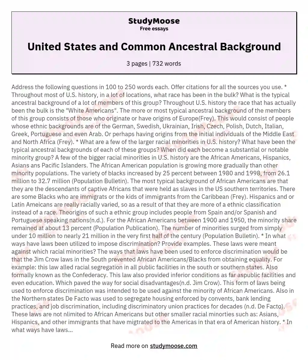 United States and Common Ancestral Background essay