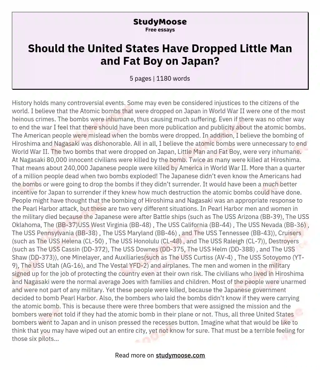 Should the United States Have Dropped Little Man and Fat Boy on Japan? essay