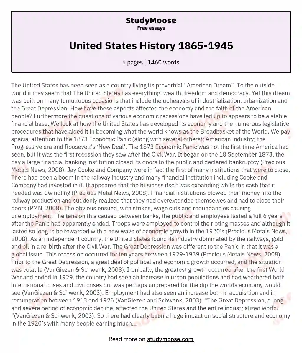 United States History 1865-1945 essay