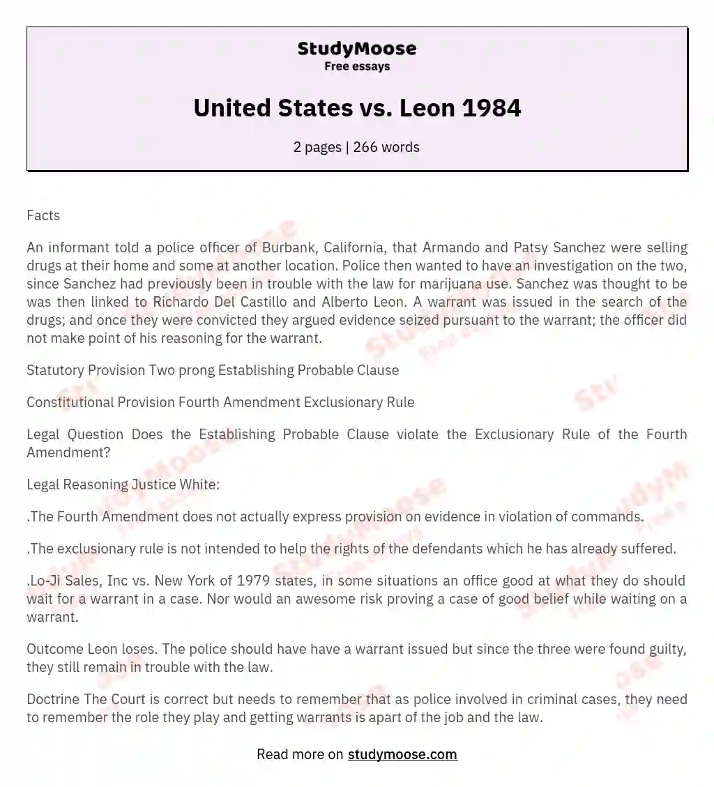 United States vs. Leon 1984 essay