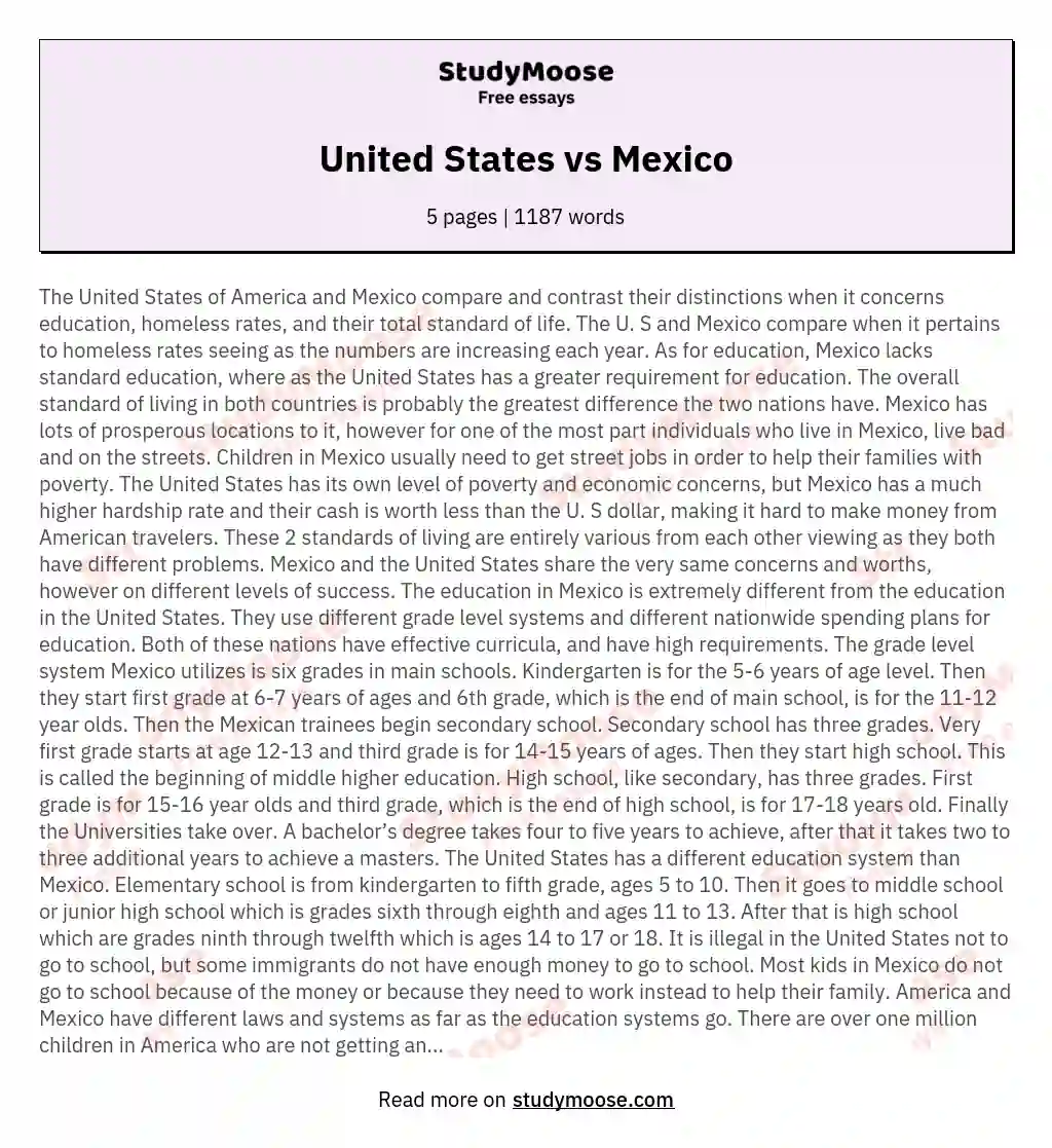 compare and contrast mexico and united states essay