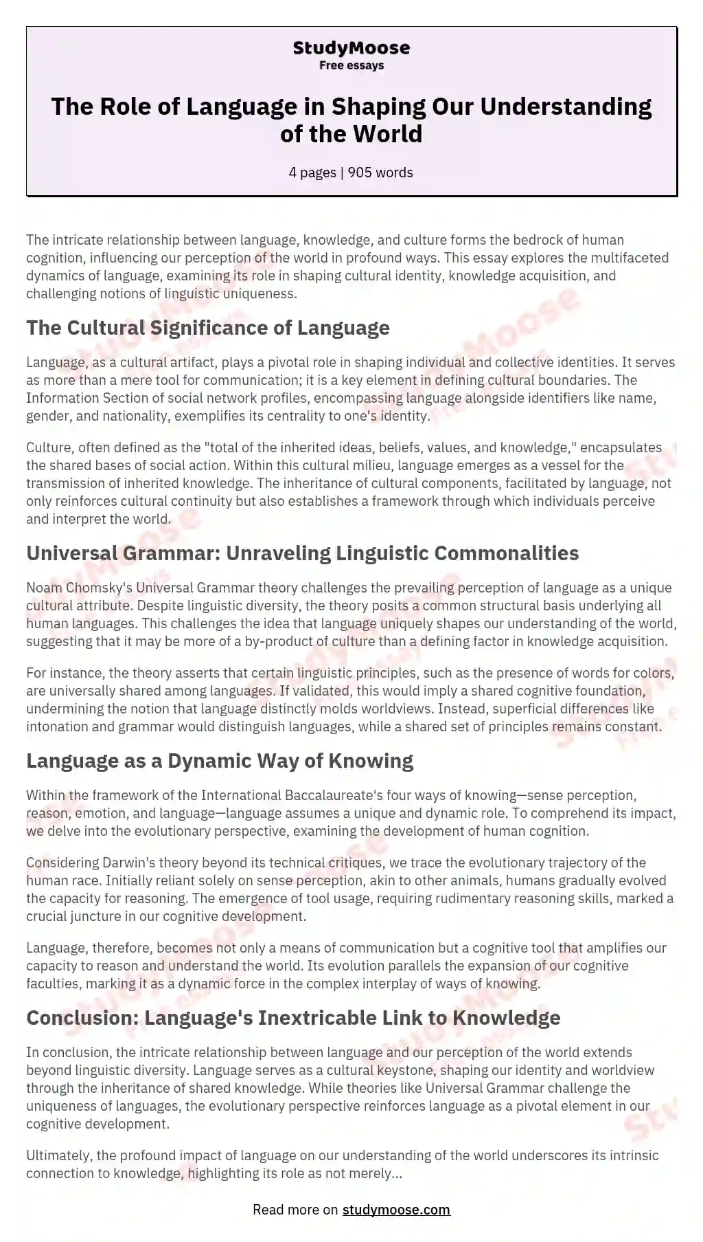 The Role of Language in Shaping Our Understanding of the World essay