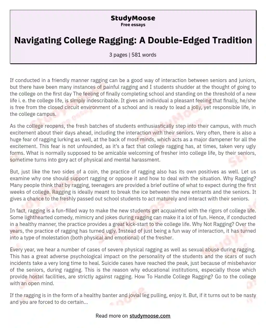 Navigating College Ragging: A Double-Edged Tradition essay