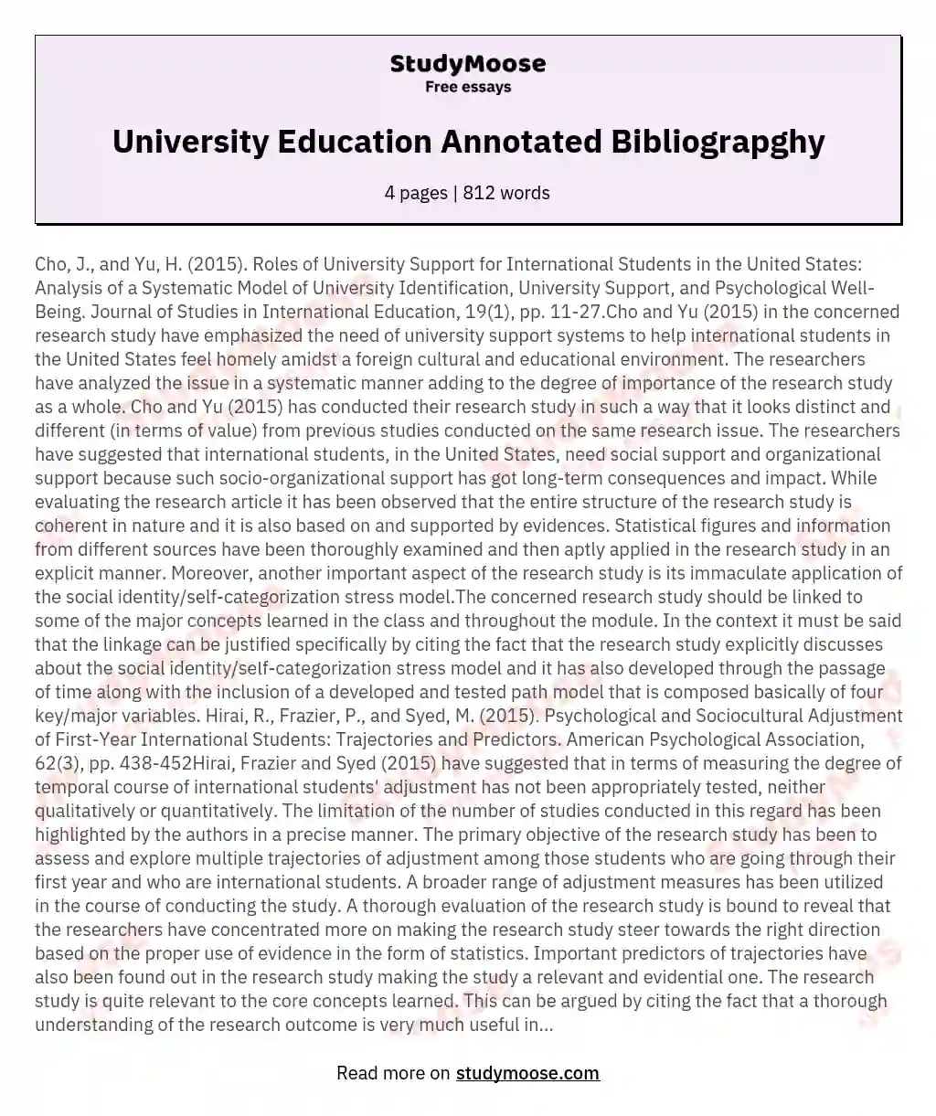 University Education Annotated Bibliograpghy