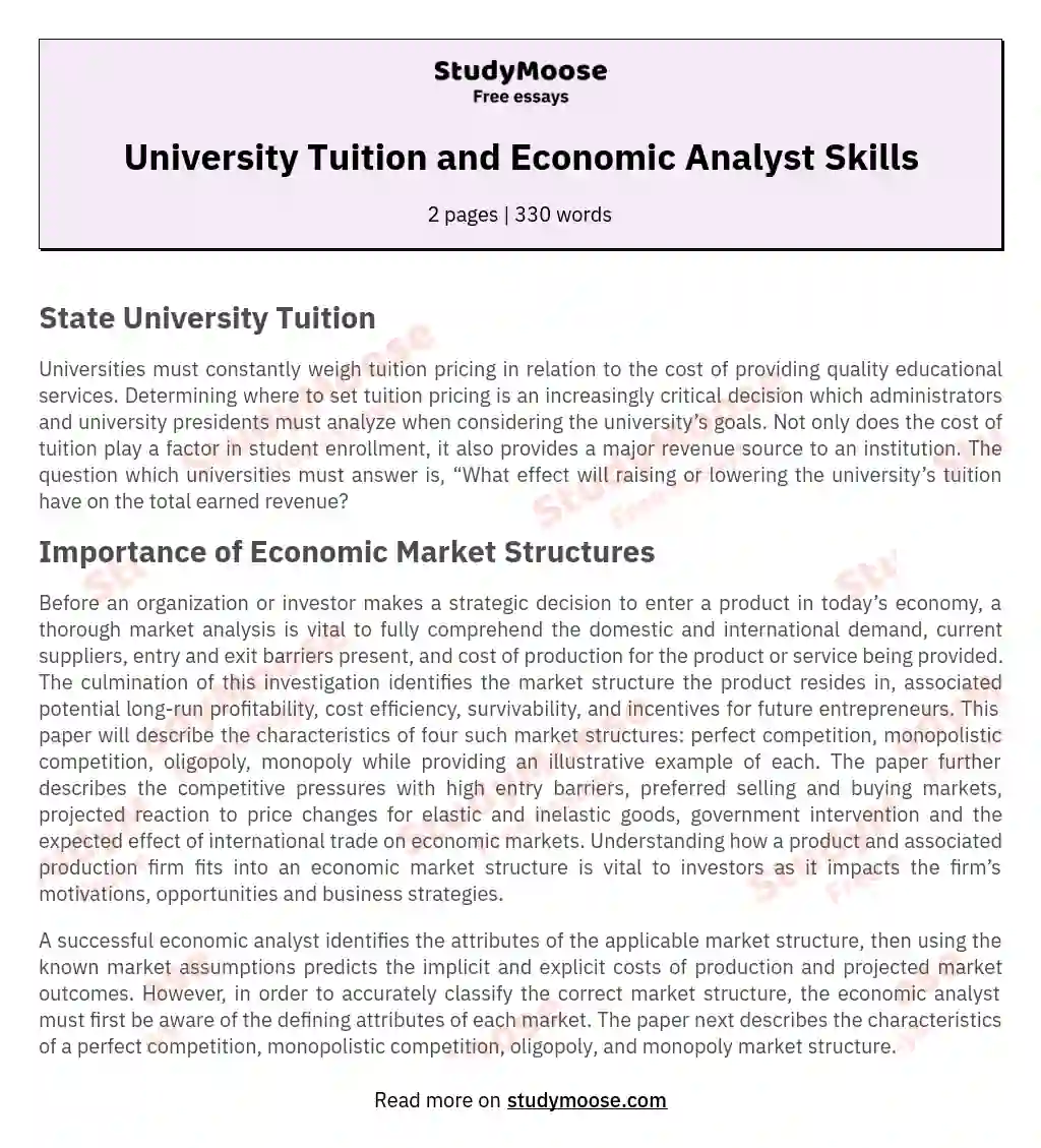 University Tuition and Economic Analyst Skills